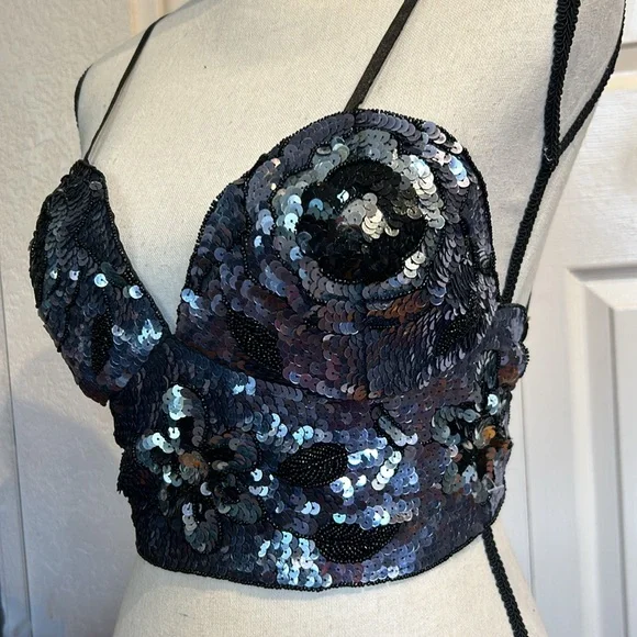 Beaded and Sequined Halter Crisscross Back - Picture 3 of 10